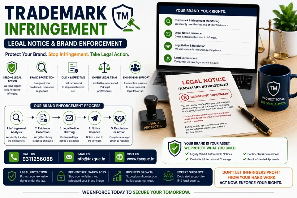 Trademark Infringement Notice — TaxQue Statutory Services